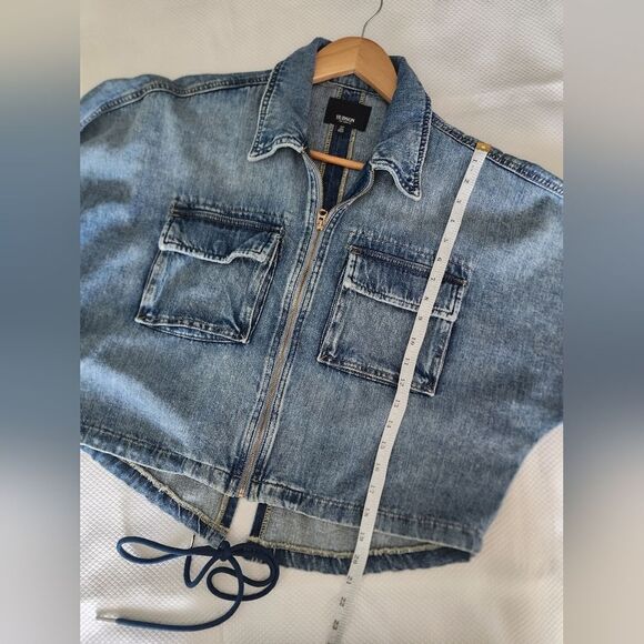 Hudson jean light jacket crop zip up back tie front pockets - Picture 6 of 14